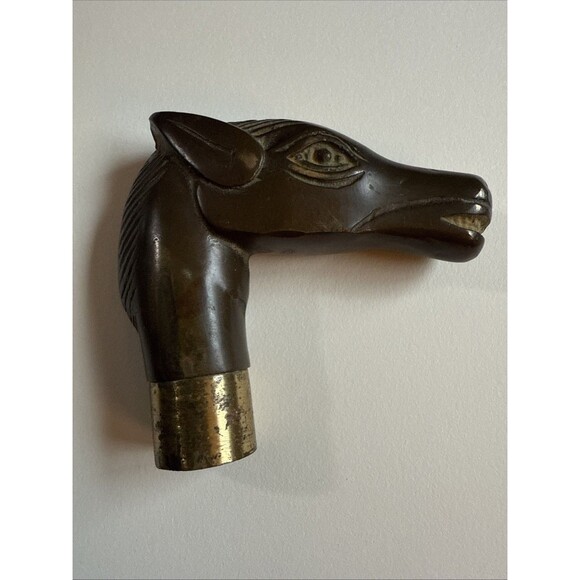 Brass Equestrian Smiling Horse Head Top Handle for Walking Stick Cane Vtg Rare - Picture 1 of 7